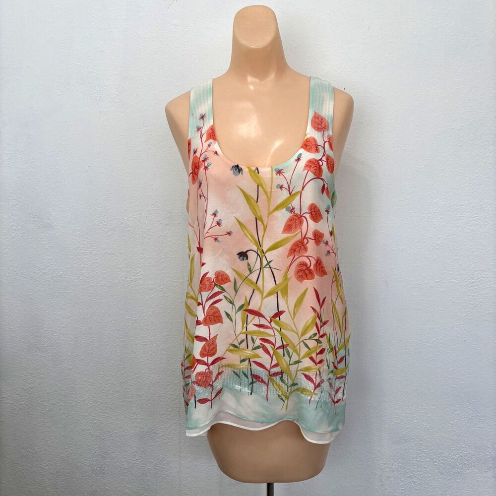 W by Worth Womens Silk Racer Back Tank Top Size 6 Cottage Coquette Dainty Preppy